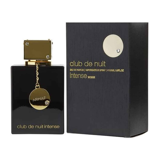 Black Armaf Club de Nuit Intense perfume bottle and packaging on a white background