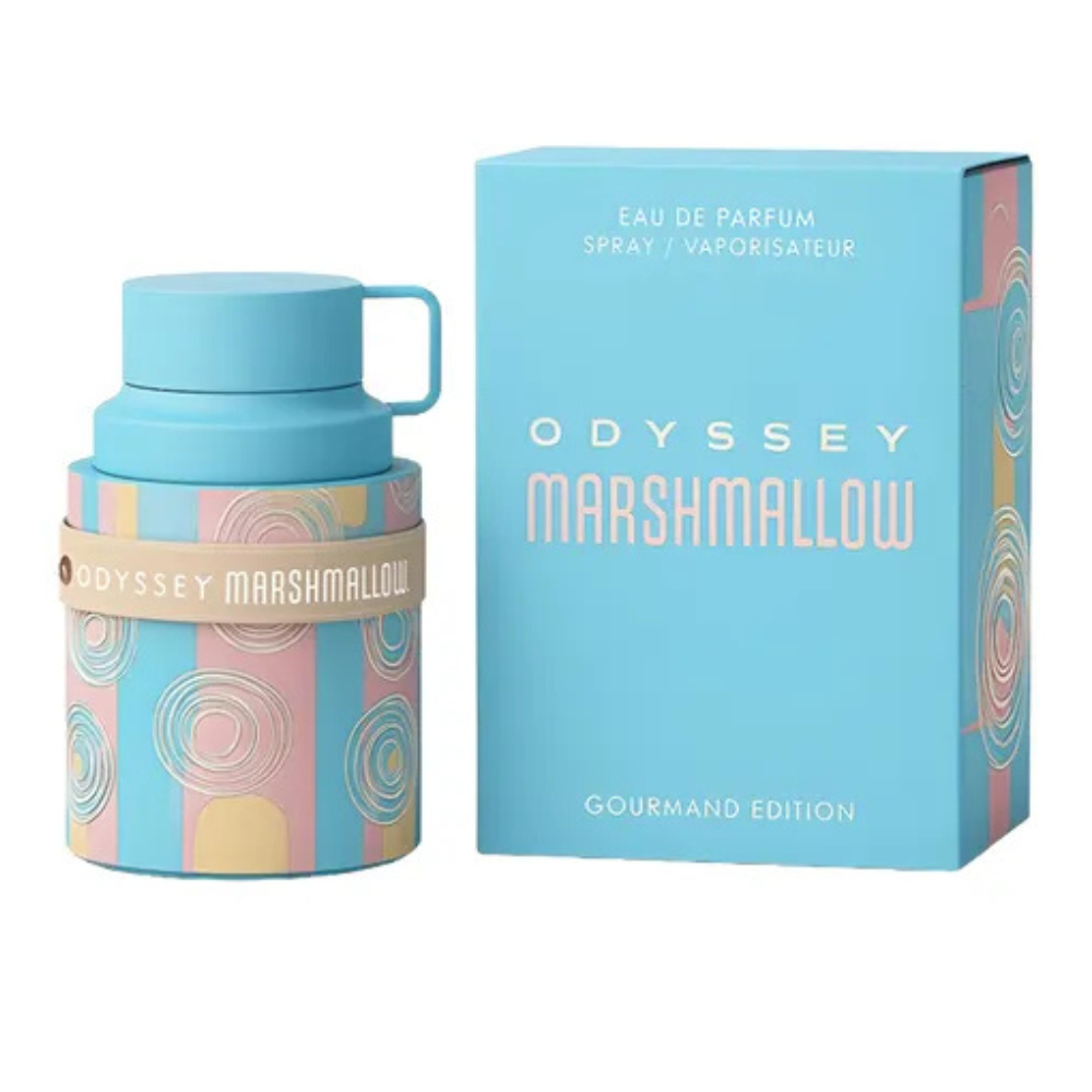Odyssey Marshmallow perfume bottle and packaging on a white background