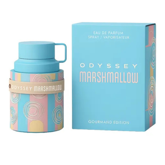 Odyssey Marshmallow perfume bottle and packaging on a white background