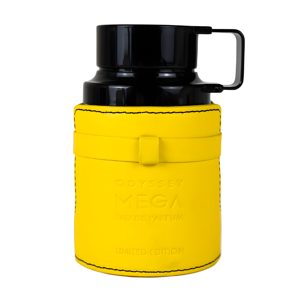 Yellow thermos with black lid on a white background