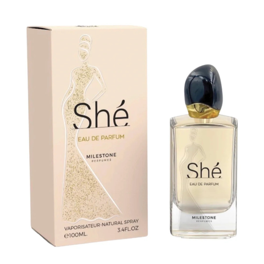 Shé Eau de Parfum bottle and packaging on a white background