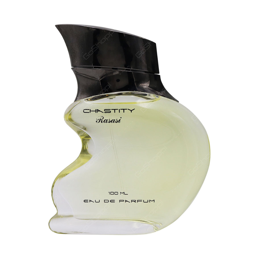 Chastity Rasasi perfume bottle on a white background