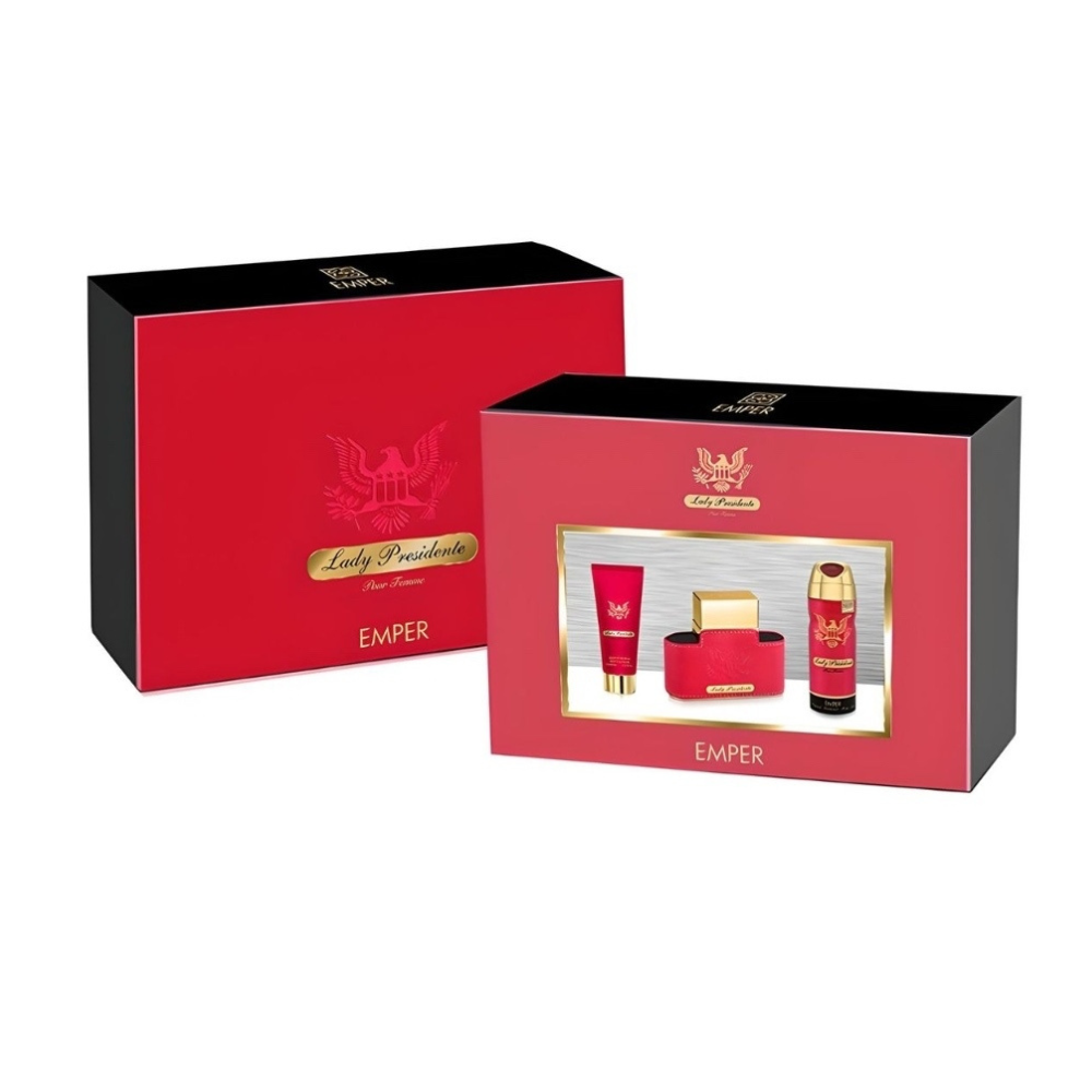 Emper Lady President Gift Set box with Eau de Parfum, body spray and shower gel