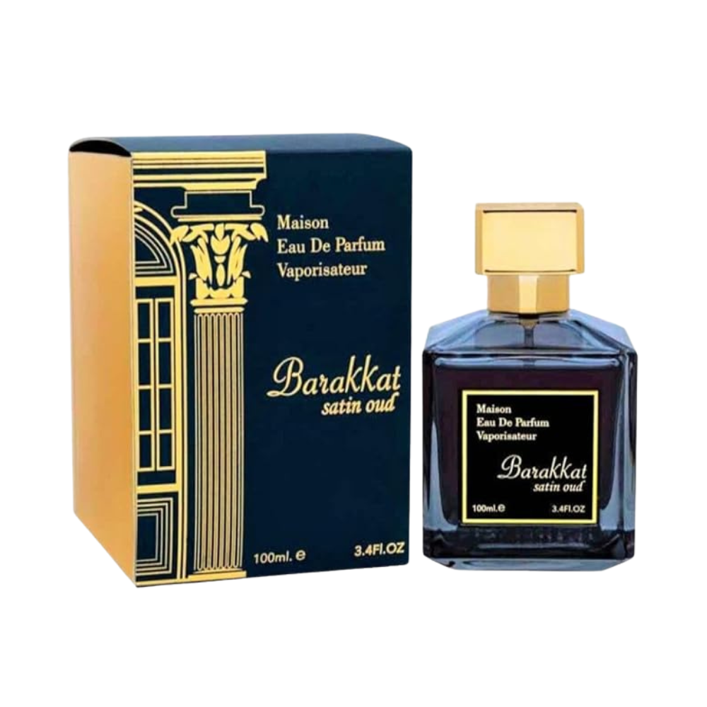 Fragrance World Barakkat Satin Oud 100 ml Eau de Parfum retail box and bottle