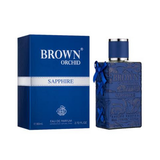 Fragrance World Brown Orchid Saphire 80ml Eau de Parfum with free deodorant spray retail box and bottle