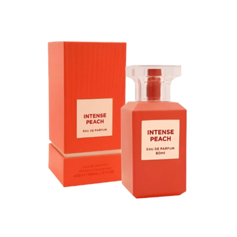 Fragrance World Intense Peach 80 ml Eau de Parfum retail box and bottle