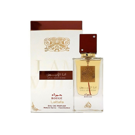 Lattafa Ana Abiyedh Rouge 60 ml Eau de Parfum retail box and bottle