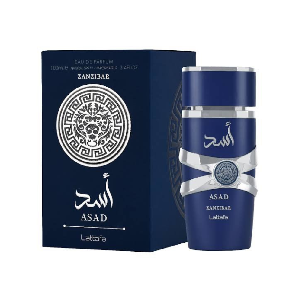 Lattafa Asad Zanzibar 100 ml Eau de Parfum retail box and bottle