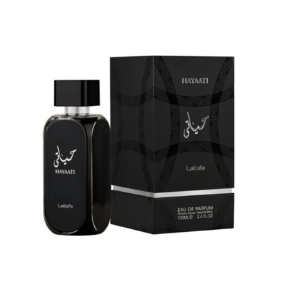 Lattafa Hayaati 100ml Eau de Parfum bottle with retail packaging.