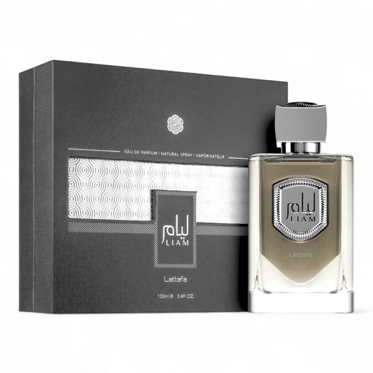 Lattafa Liam 100ml Eau de Parfum bottle with retail packaging.