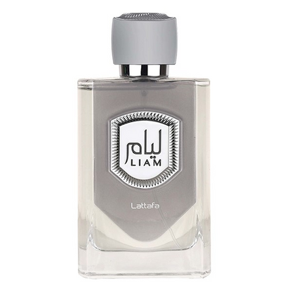 Bottle of Lattafa Liam 100ml Eau de Parfum on white background.
