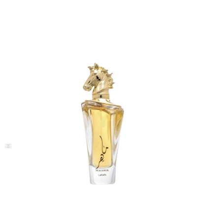 Bottle of Lattafa Maahir 100ml Eau de Parfum on white background.