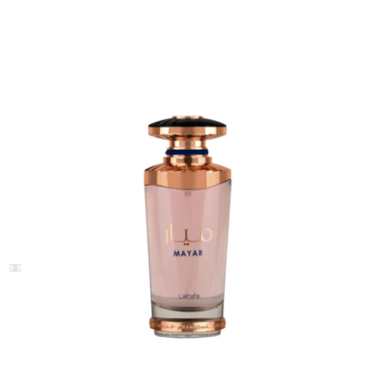 Bottle of Lattafa Mayar 100ml Eau de Parfum on white background.