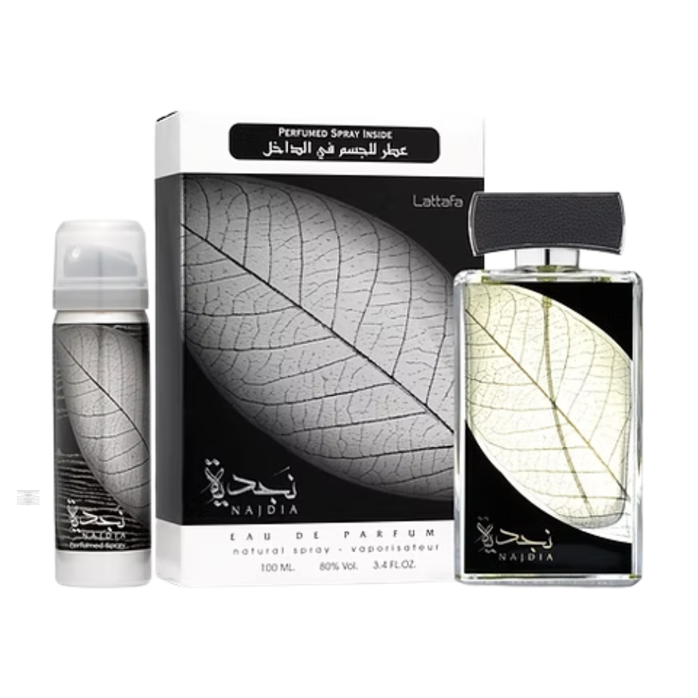 Lattafa Najdia 100ml Eau de Parfum bottle with retail packaging.