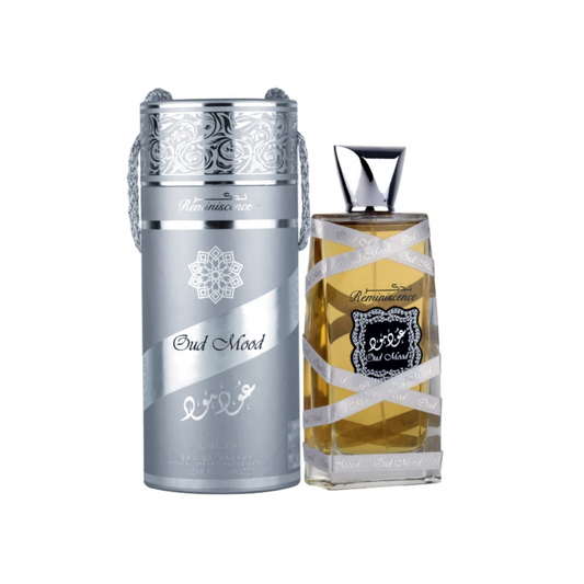 Lattafa Oud Mood Reminiscence 100ml Eau de Parfum with retail packaging.