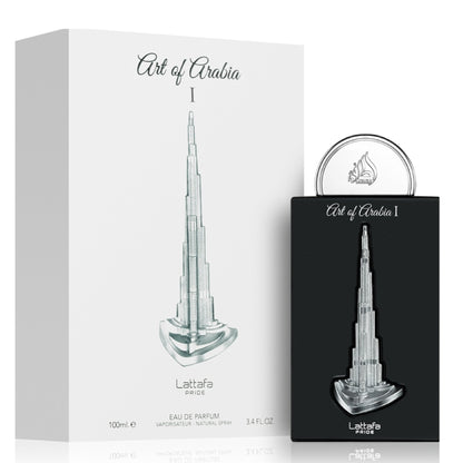 Lattafa Pride Art of Arabia I 100ml Eau de Parfum with retail packaging.