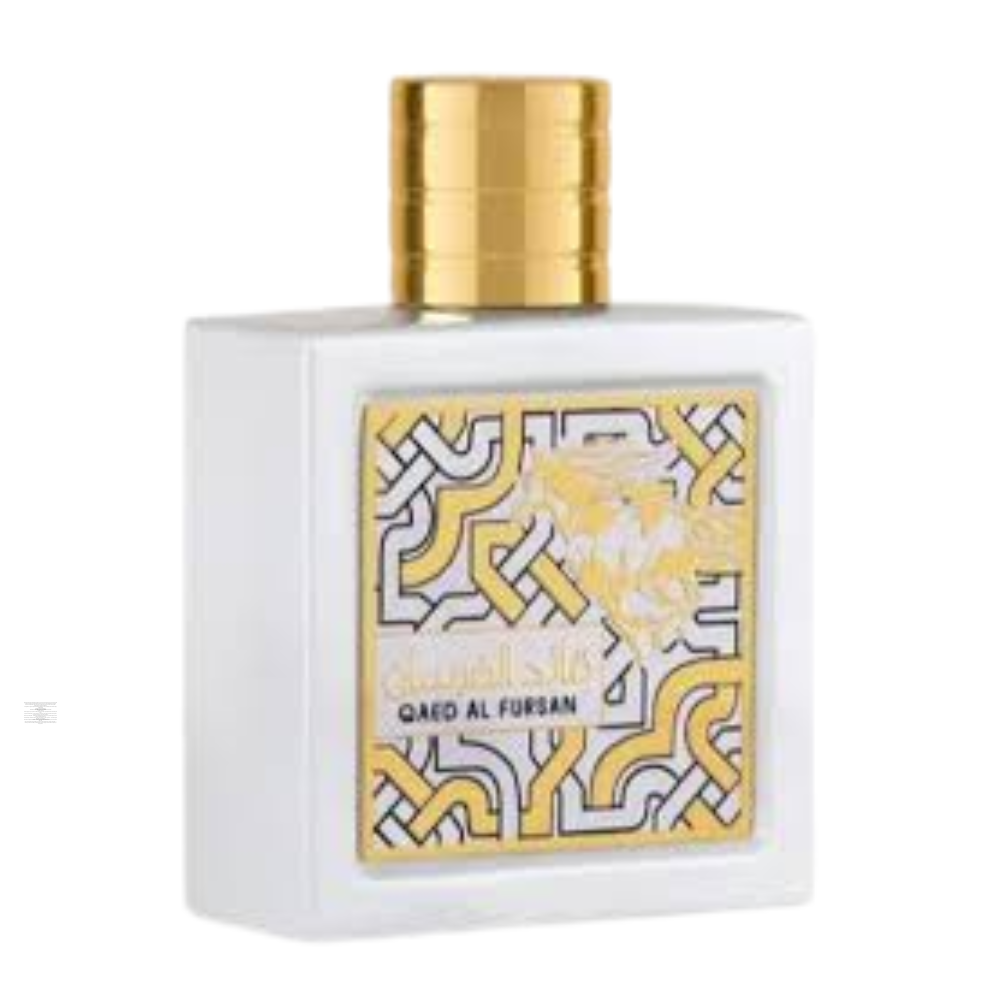 Lattafa Qaed Al Fursan Unlimited 90ml bottle in gold and black design.