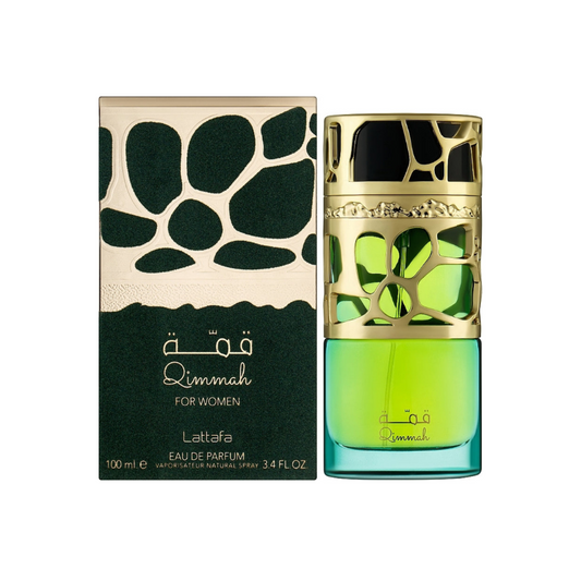 Lattafa Qimmah For Women 100ml Eau de Parfum with retail box.
