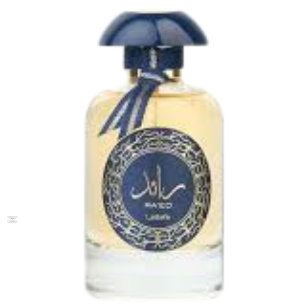 Lattafa Raed Luxe 100ml perfume bottle gold and black design.