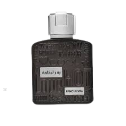 Lattafa Ramz 100ml perfume bottle gold design on white background.
