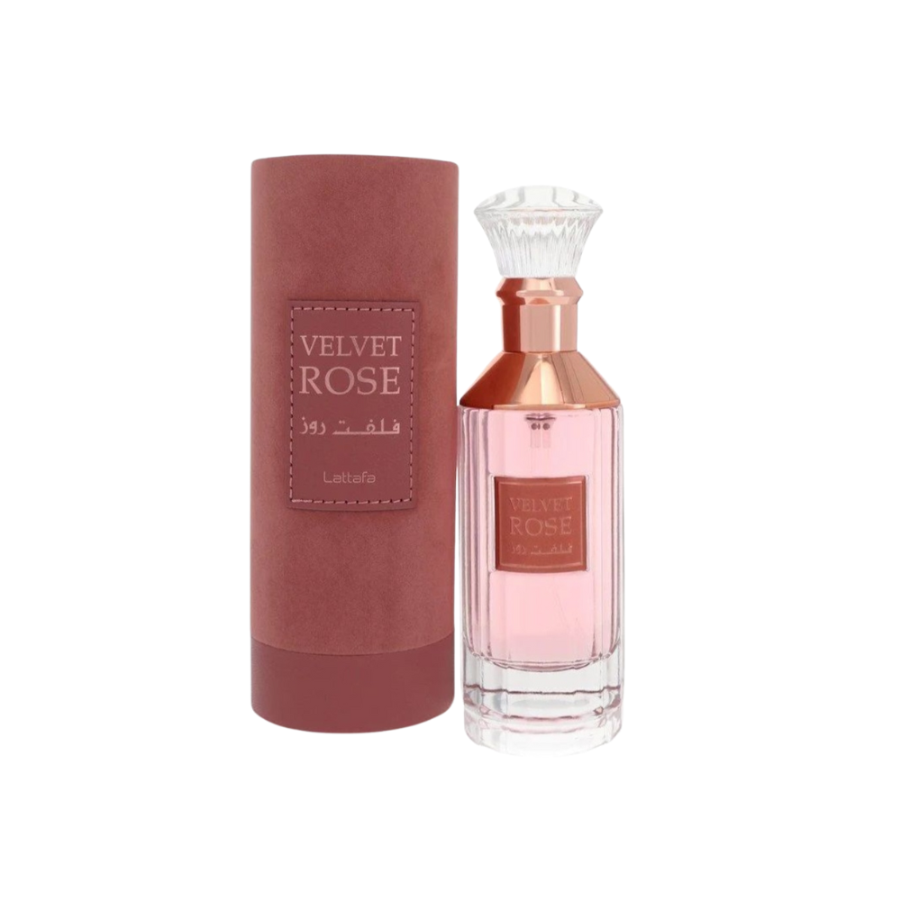 Lattafa Velvet Rose 100ml Eau de Parfum with retail box.
