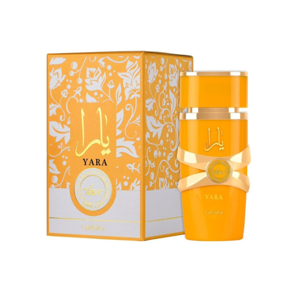 Lattafa Yara Tous Orange 100ml perfume bottle and box.